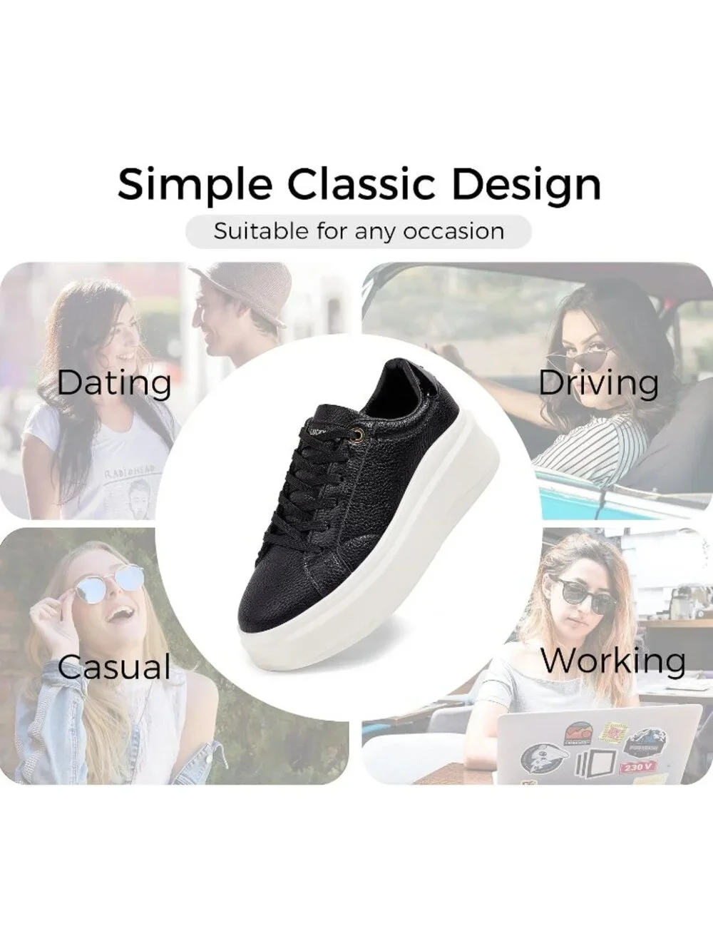 🆕Women's Black Platform Fashion Sneakers Classic Low Top Thick Sole Casual